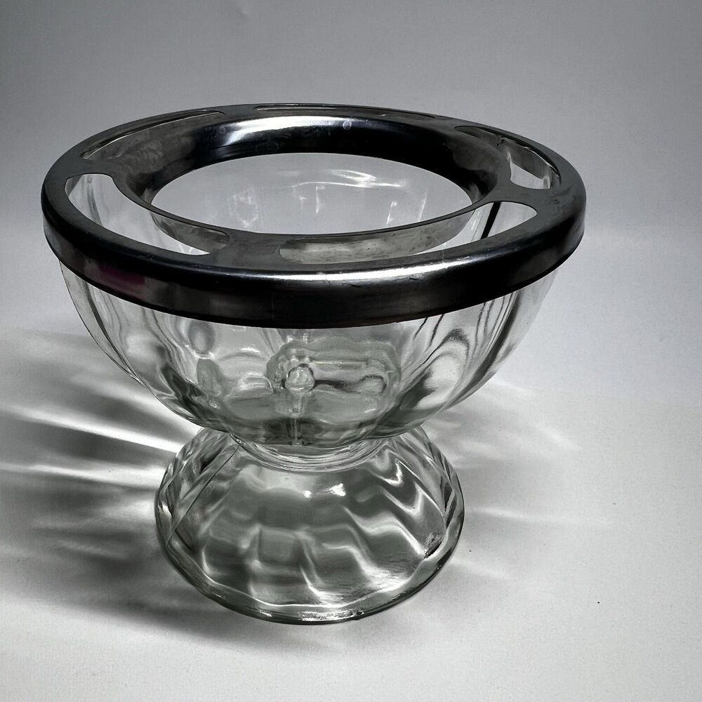 Vintage Bloomfield Stainless Steel 3766 Insert Ring & Glass Shrimp Cocktail Bowl